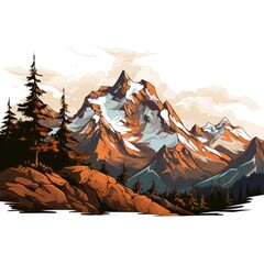 Towering Mountain in cartoon style on a white background