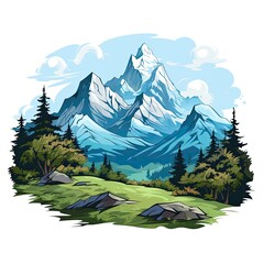 Towering Mountain in cartoon style on a white background