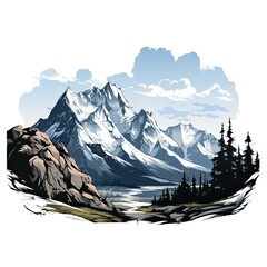 Towering Mountain in cartoon style on a white background