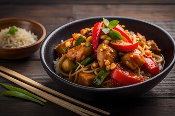 Chinese Kung Pao chicken with vegetables- Generated AI