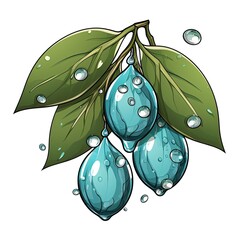 Glistening dewdrops cling to the leaves in cartoon style on a white background