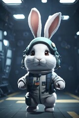 A cute fluffy rabbit pilot walking on a military aircraft carrier / Ai Generated wallpaper/background	