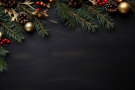 christmas background with fir branches, Christmas themed border, generative ai