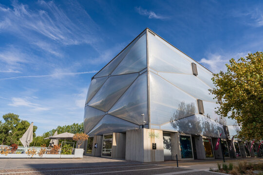Montpellier, France - 09 18 2023 : Cityscape view of Le Nuage contemporary architecture and design by Philippe Starck in modern Port Marianne neighbourhood	
