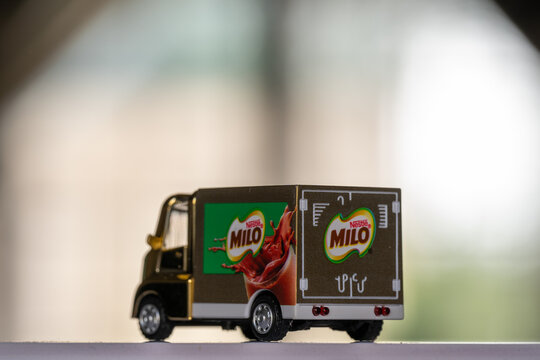Kuala Lumpur, Malaysia - September 22, 2023: MILO mini vans gold edition for collection. Selective focus.