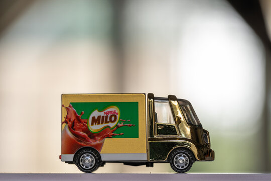 Kuala Lumpur, Malaysia - September 22, 2023: MILO mini vans gold edition for collection. Selective focus.