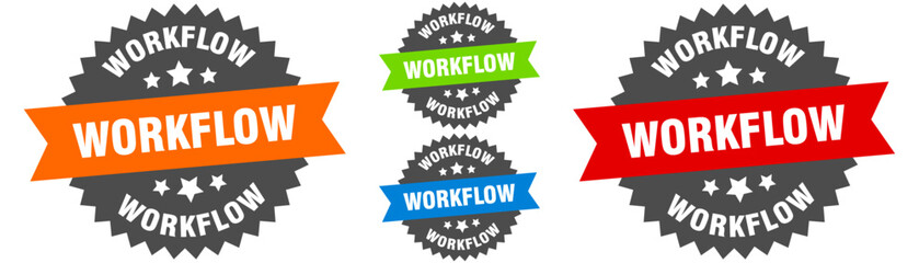workflow sign. round ribbon label set. Seal