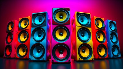 Dynamic showcase of speakers; colorful backdrops enhance visual richness. Generative AI

