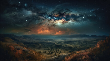 Naklejka na ściany i meble Digitally generated Milky Way illuminating the night sky over a stunning landscape.
