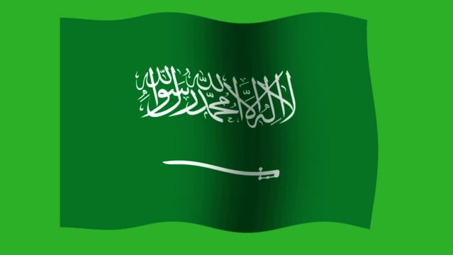Saudi Arabia flag waving. Realistic Saudi Arabia flag. The Saudi Arabian flag is flying, with a green screen background.