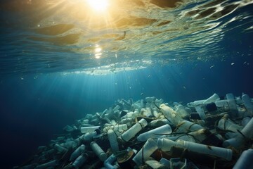 Fototapeta na wymiar sea full of plastic waste environmental pollution