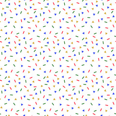 Christmas theme confetti seamless pattern in green, red, blue and gold color on white background. Tile pattern. Use for background , wallpaper, card, cover or decoration, paper, textile and etc