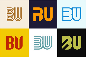 Set of letter BU logos. Abstract logos collection with letters. Geometrical abstract logos