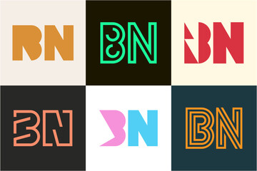 Set of letter BN logos. Abstract logos collection with letters. Geometrical abstract logos