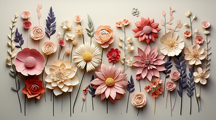 Knolling layout, bouquet of flowers pattern, AI generated