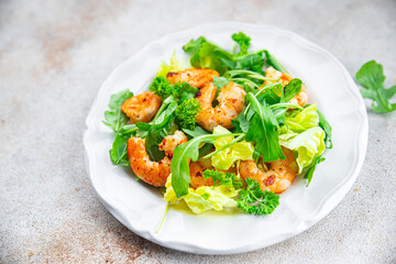 shrimp salad fresh seafood shrimps and arugula appetizer meal food snack on the table copy space food background rustic top view 