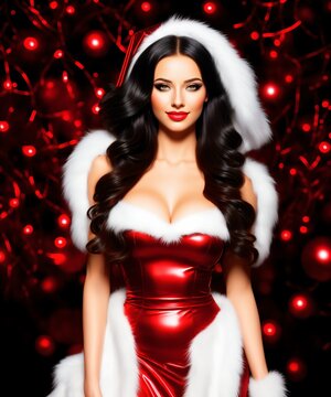 Beautiful sexy girl wearing santa claus clothes over red background.