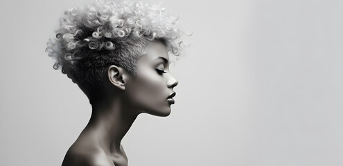 Beautiful African American woman portrait isolated on light grey background