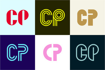 Set of letter CP logos. Abstract logos collection with letters. Geometrical abstract logos