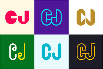 Set of letter CJ logos. Abstract logos collection with letters. Geometrical abstract logos