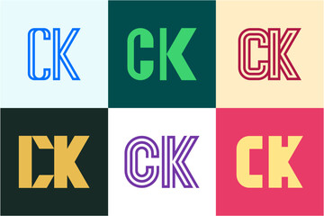 Set of letter CK logos. Abstract logos collection with letters. Geometrical abstract logos