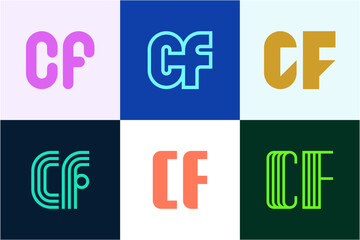 Set of letter CF logos. Abstract logos collection with letters. Geometrical abstract logos