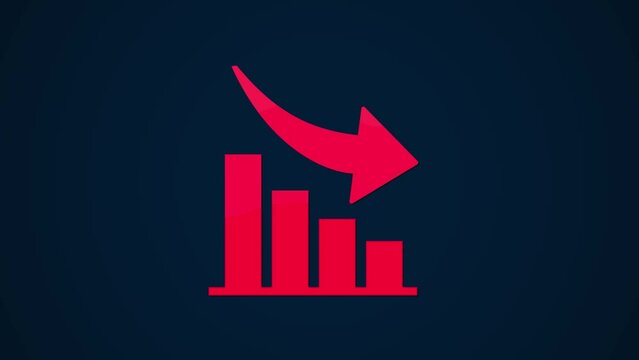business graph with falling down arrow loss finance animation