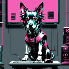 Cyberpunk Dog on other planet. AI Generated