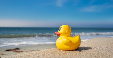 Fototapeta na wymiar rubber duck on the beach