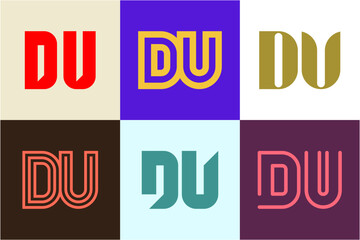 Set of letter DU logos. Abstract logos collection with letters. Geometrical abstract logos