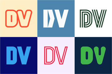 Set of letter DV logos. Abstract logos collection with letters. Geometrical abstract logos