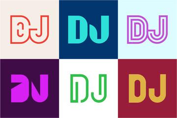Set of letter DJ logos. Abstract logos collection with letters. Geometrical abstract logos