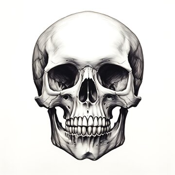hand drawn skull on white background, Generative Ai