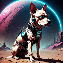 Cyberpunk Dog on other planet. AI Generated