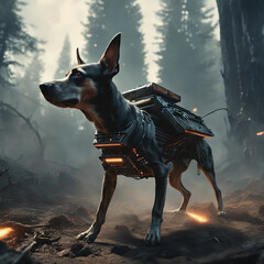 Cyberpunk Dog on other planet. AI Generated