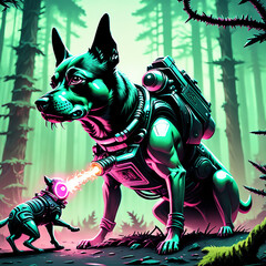 Cyberpunk Dog on other planet. AI Generated