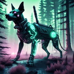 Cyberpunk Dog on other planet. AI Generated