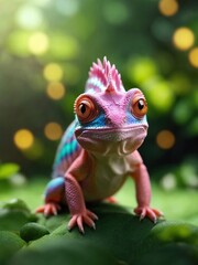 A cute Kawaii tiny hyper realistic chameleon