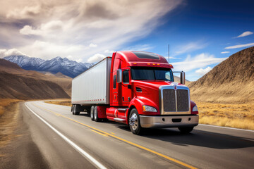 Truck in Motion: USA Highway Scene - obrazy, fototapety, plakaty