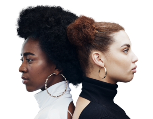 Hair care, diversity and profile of women in beauty, fashion or creative aesthetic on isolated, transparent or png background. Female, models and friends with cosmetics, style or makeup in salon