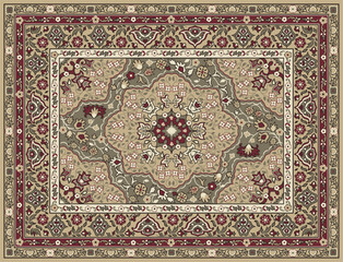 Vintage Floral Rug Carpet for floor or wall. Soviet tapestry. Vector illustration.