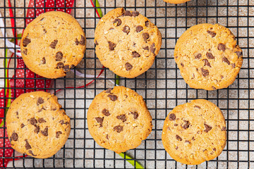 cinnamon cookie chocolate drops christmas sweet dessert holiday treat new year and christmas meal food snack on the table copy space food background rustic top view