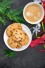 cinnamon cookie chocolate drops christmas sweet dessert holiday treat new year and christmas meal food snack on the table copy space food background rustic top view