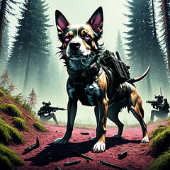 Cyberpunk Dog on other planet. AI Generated