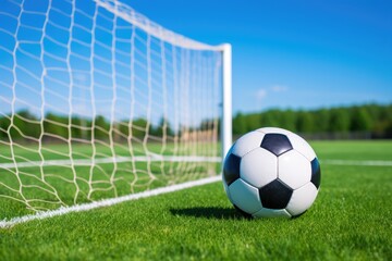 A soccer ball on a vibrant green field