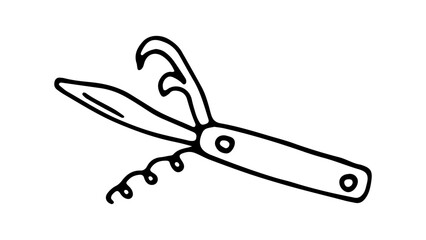 Fototapeta premium Doodle Jackknife. Editable hand drawing, black contour outline icon on white background for Hiking and Camping