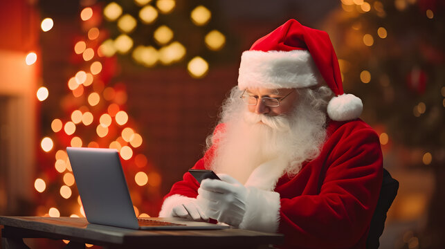 santa claus with laptop