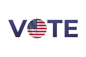 USA vote 2024 text design with flag, Election day. USA president voting 2024. Transparent background.
