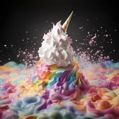 Rainbow marshmallow dipped in unicorn frosting with splashes and waves - obrazy, fototapety, plakaty