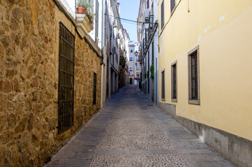 Fototapeta na wymiar Callejón empedrado de un barrio antiguo en una ciudad europea.